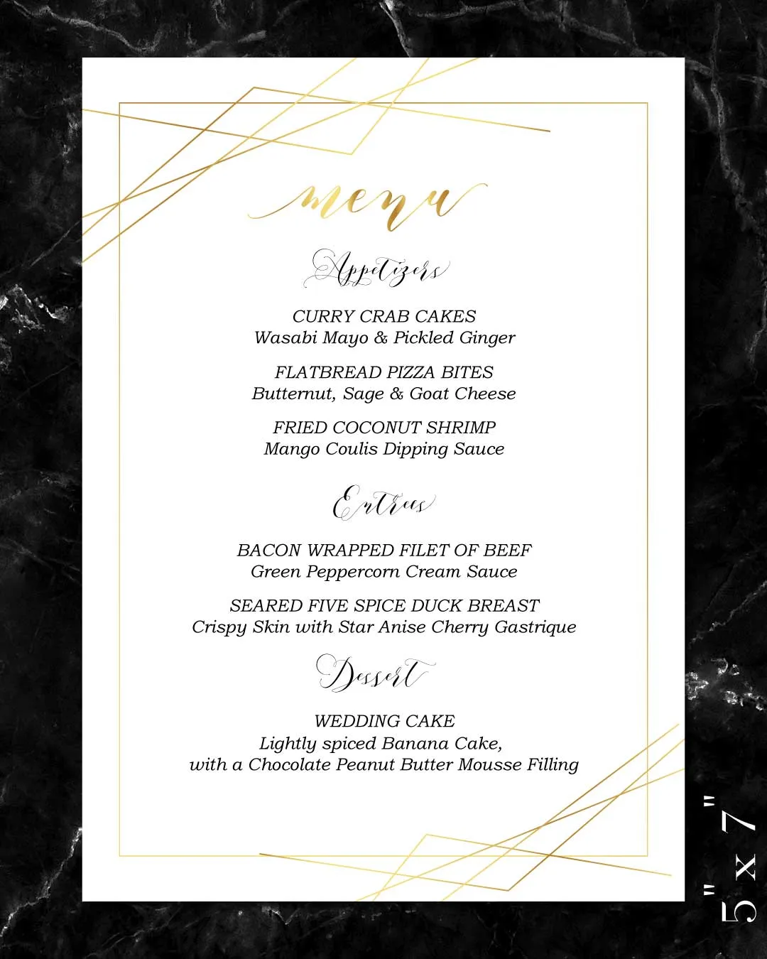 AP Printing - Sophisticated Golden Frame Wedding Menu Cards - Custom Printing Services