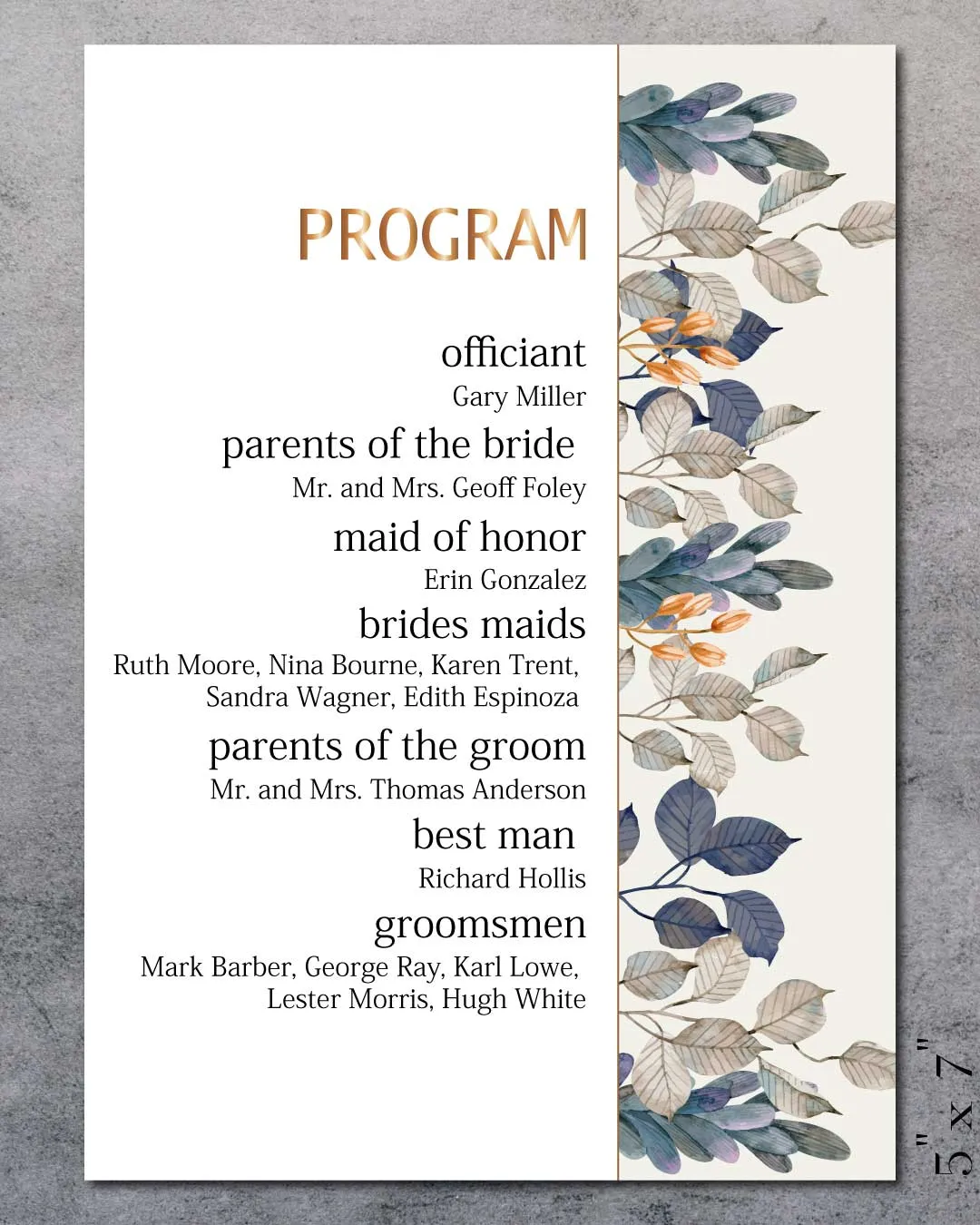 AP Printing - Naturist Harmony Wedding Program Cards - Custom Printing Services