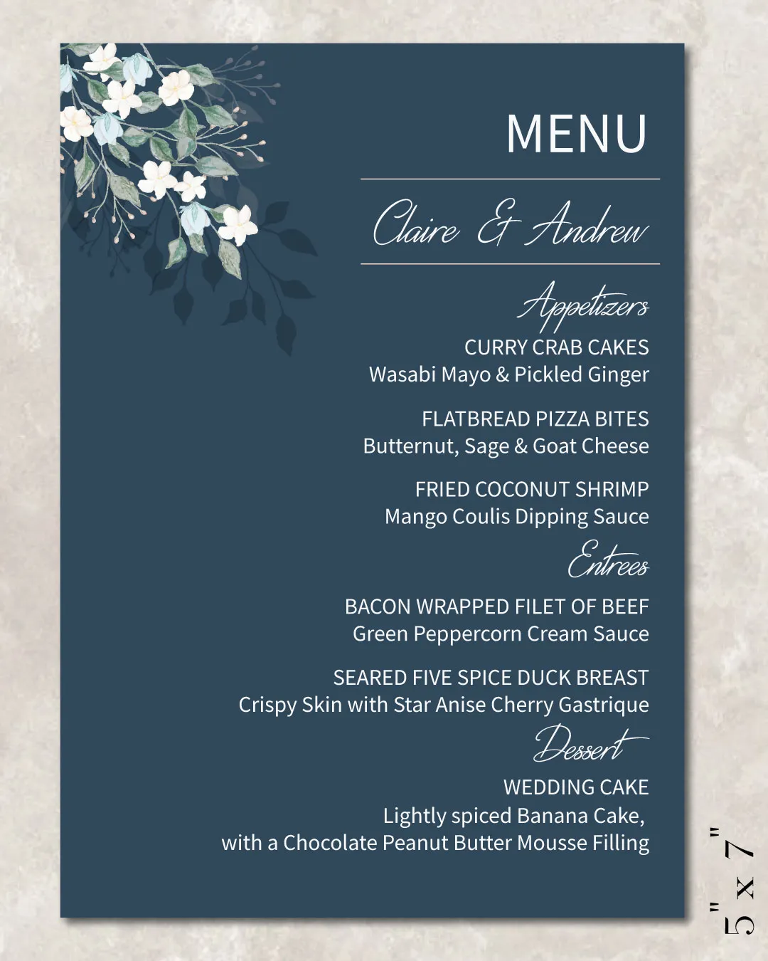 AP Printing - Midnight Garden Wedding Menu Cards - Custom Printing Services