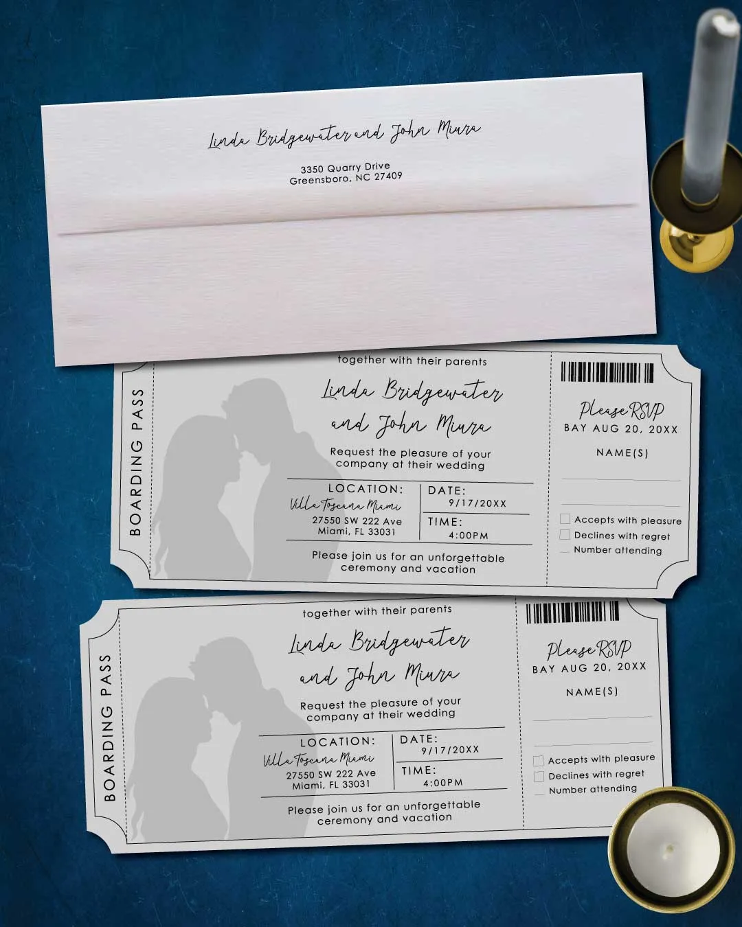 AP Printing - Gray Design Couple Boarding Pass Wedding Invitations - Custom Printing Services