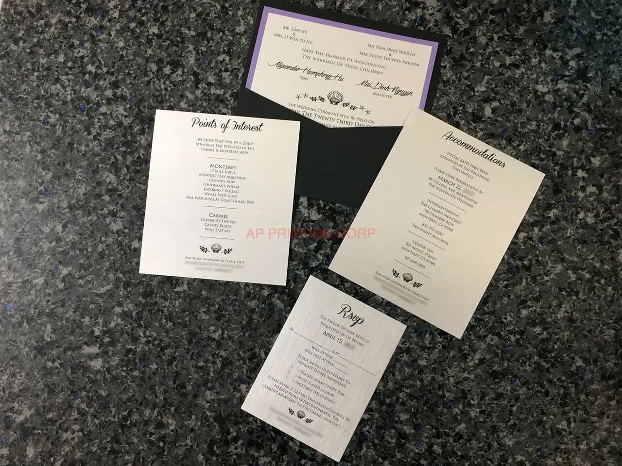SLIDER-66-NMM Black, Amethyst, Silk Pocket & Folder Invitation AP Printing - SLIDER-66-NMM Black, Amethyst, Silk Pocket & Folder Invitation - Custom Printing Services