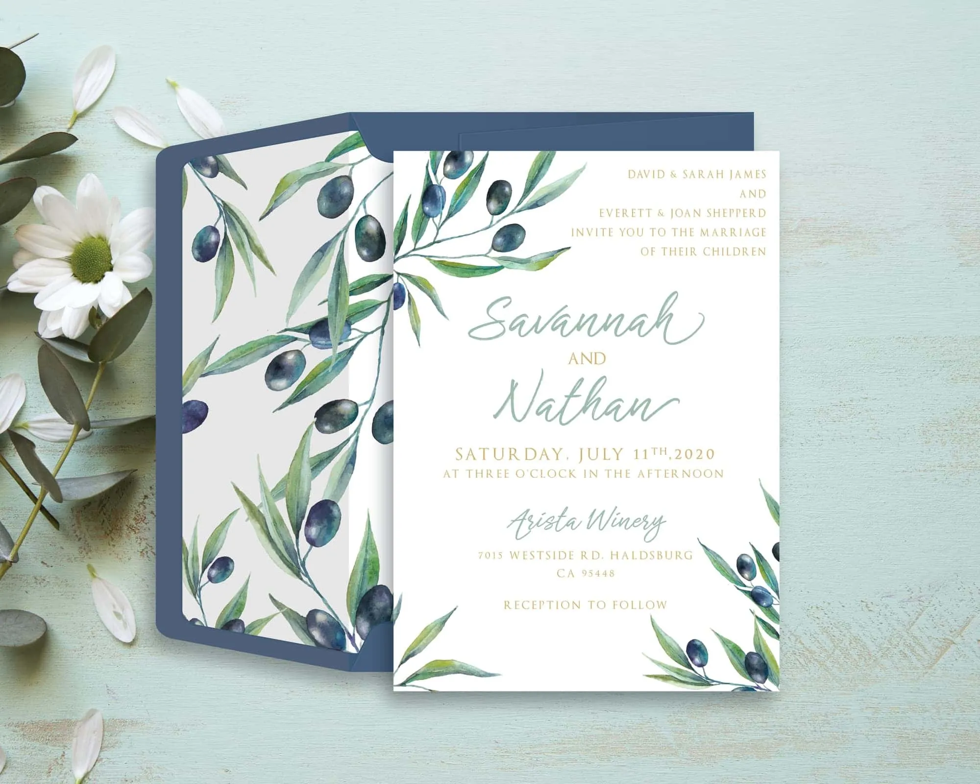 AP Printing - Olive Garden Flowers Wedding Invitation - Custom Printing Services