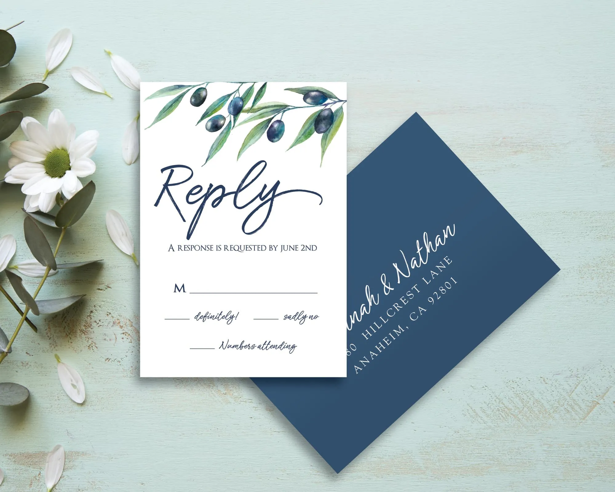 Olive Garden RSVP Cards Flowers Wedding Invitation