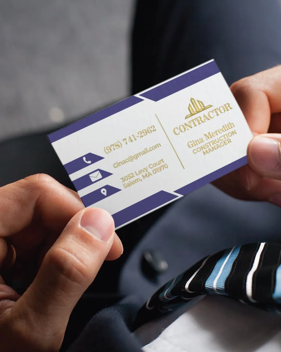 AP Printing - Elegant Purple Green Leaves Raised Foil Business Cards - Custom Printing Services