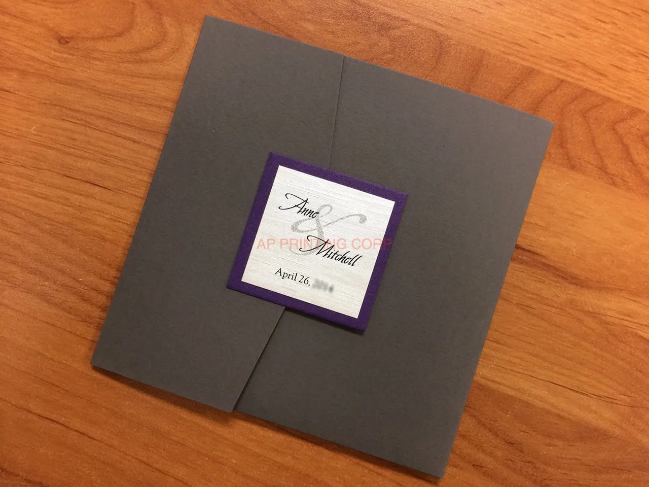 AP Printing - PAL-66-NMM Dark Grey, Purple, Silk Pocket & Folder Invitation - Custom Printing Services