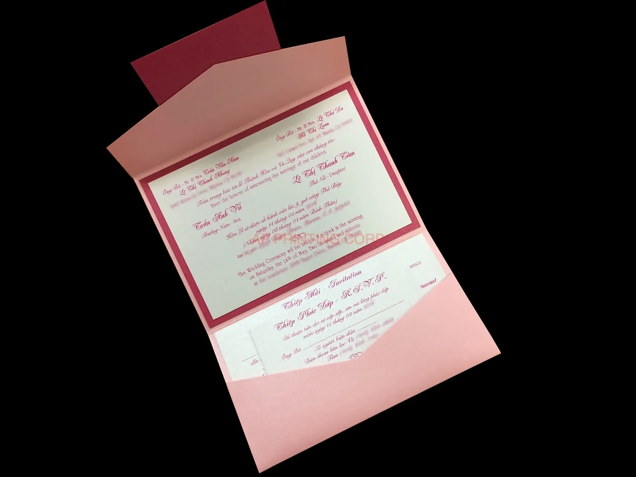 PAL-R-57-MMM Rose Quartz, Azalea, Ice Silver Pocket & Folder Invitation AP Printing - PAL-R-57-MMM Rose Quartz, Azalea, Ice Silver Pocket & Folder Invitation - Custom Printing Services