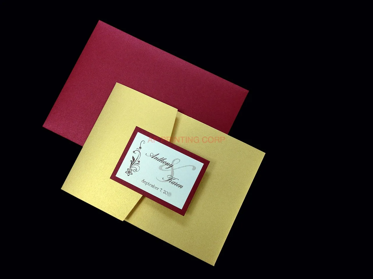 AP Printing - PAL-V-57-MMM Gold, Red Lacquer, Ice Gold Pocket & Folder Invitation - Custom Printing Services