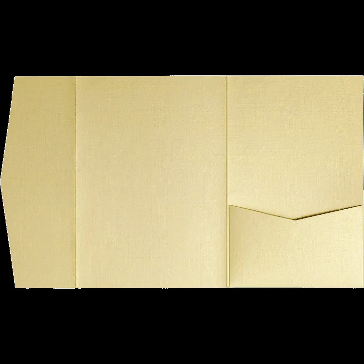 Metallic Gold Linen Pocket & Folder Invitation Card, A7 Himalaya Bilingual AP Printing - Metallic Gold Linen Pocket & Folder Invitation Card, A7 Himalaya Bilingual - Custom Printing Services