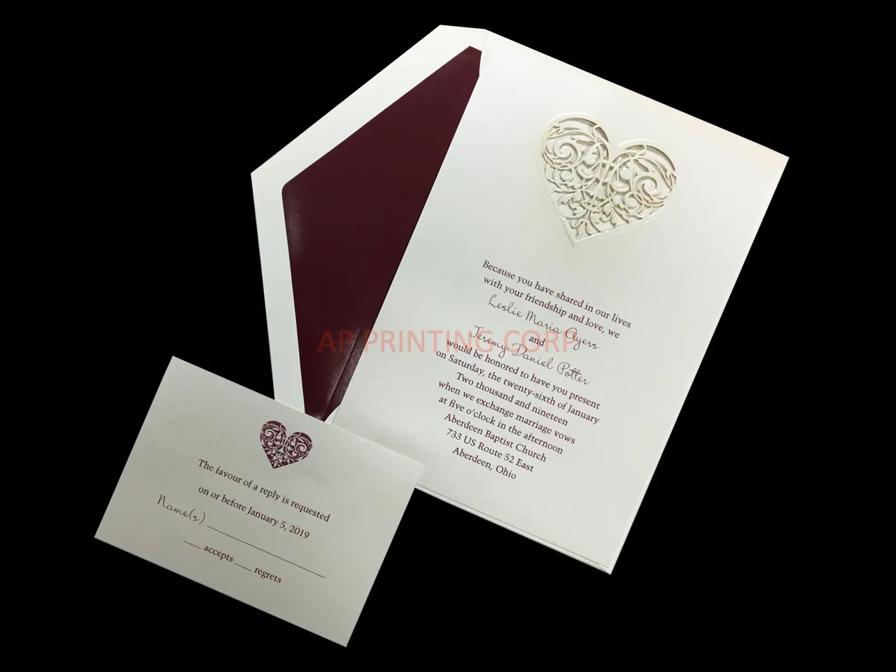 AP Printing - Latte Heart [CC-55] Fancy Luxury Wedding Invitation - Custom Printing Services