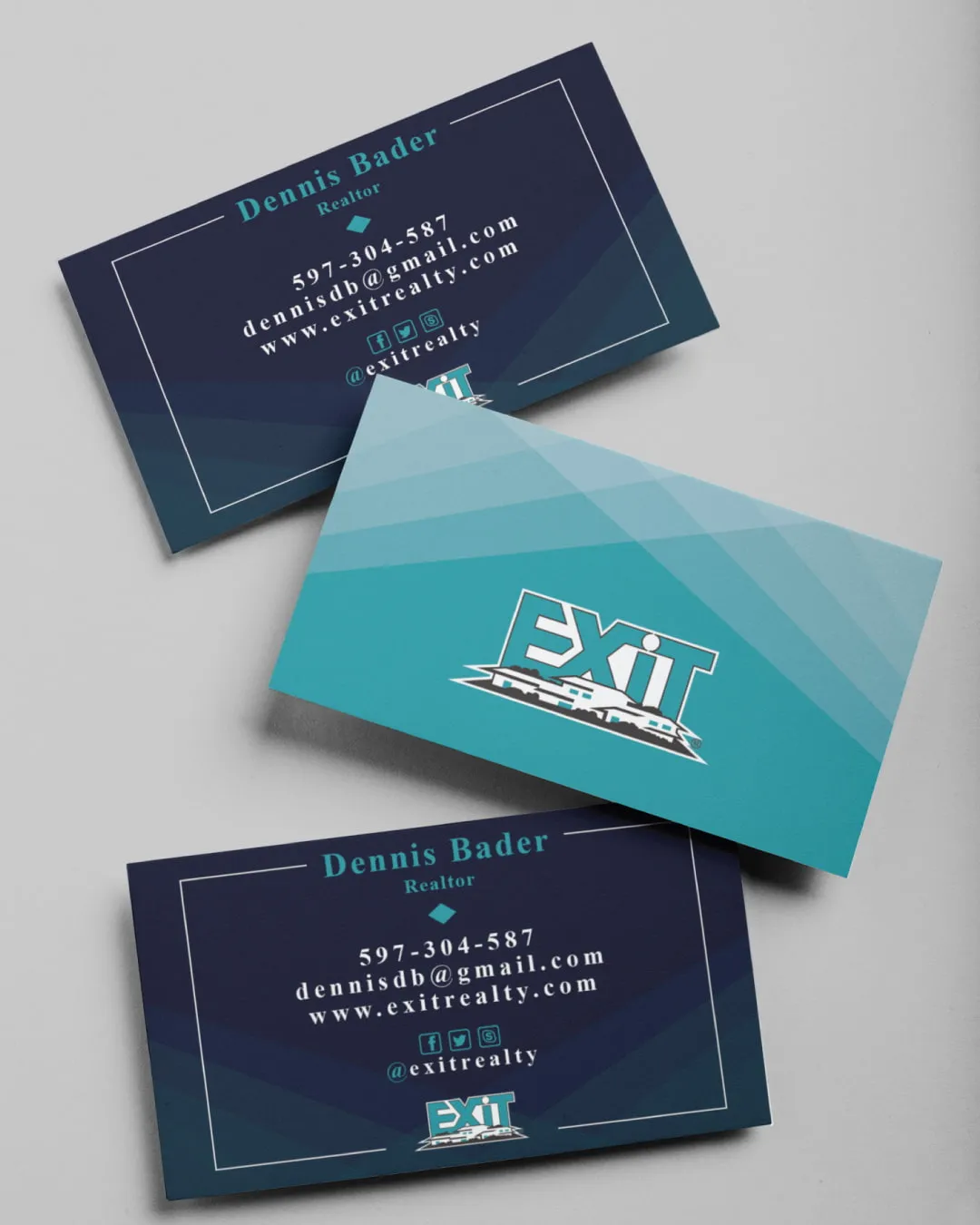 AP Printing - Exit Realty Turquoise Geometric Stripes Standard Business Cards - Custom Printing Services