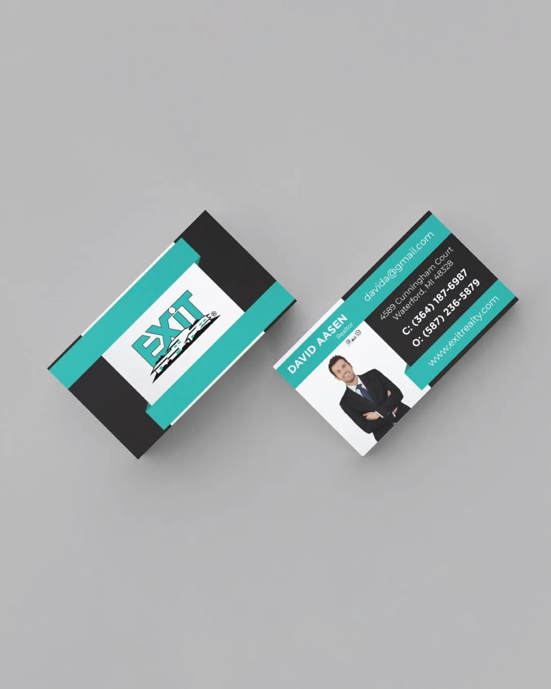 AP Printing - Exit Realty Abstract Black with Turquoise Standard Business Cards - Custom Printing Services