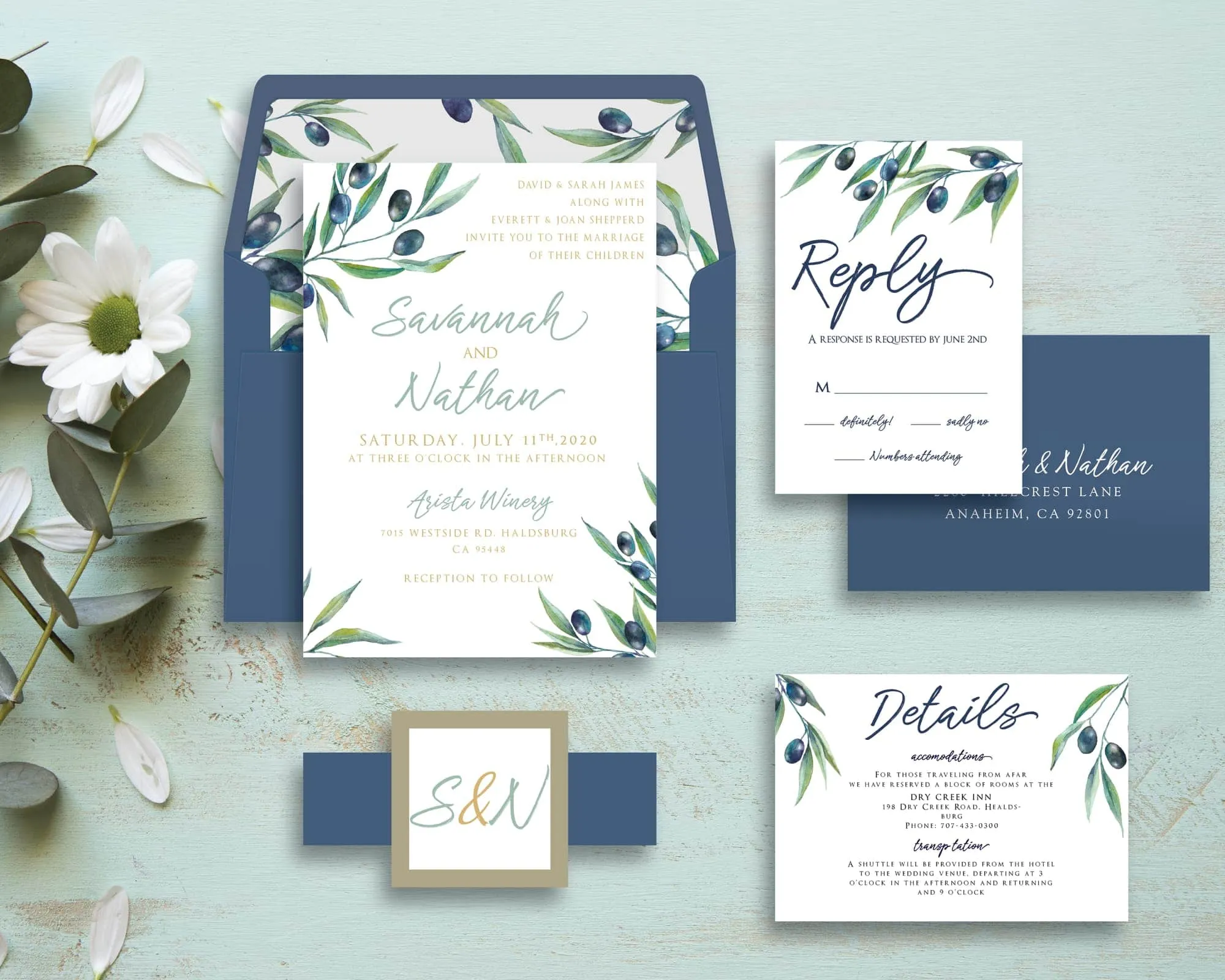 Olive Garden Seals Flowers Wedding Invitation