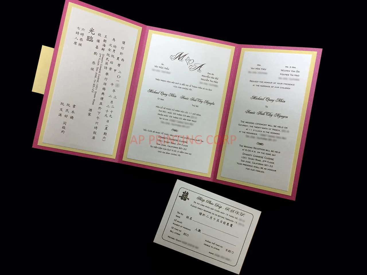 AP Printing - CTF-58-MMM Azalea, Gold, Quartz Pocket & Folder Invitation - Custom Printing Services