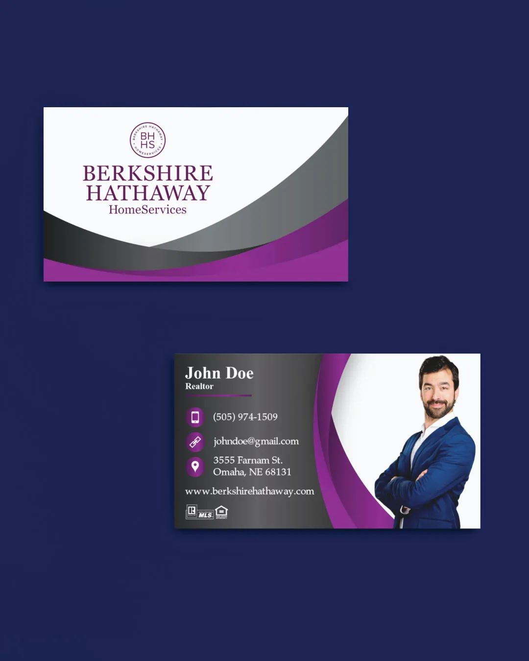 AP Printing - Berkshire Black Purple Elegant Standard Business Cards - Custom Printing Services
