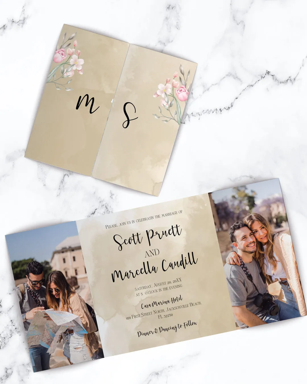 Delicate Pink Flowers 7x7 Gate Fold Wedding Invitation AP Printing - Delicate Pink Flowers 7x7 Gate Fold Wedding Invitation - Custom Printing Services
