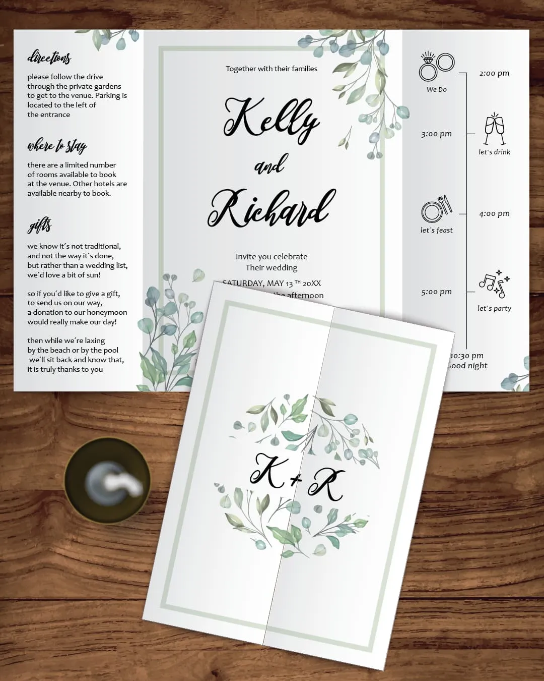 AP Printing - Turquoise Foliage 5x7 Gate Fold Wedding Invitation - Custom Printing Services