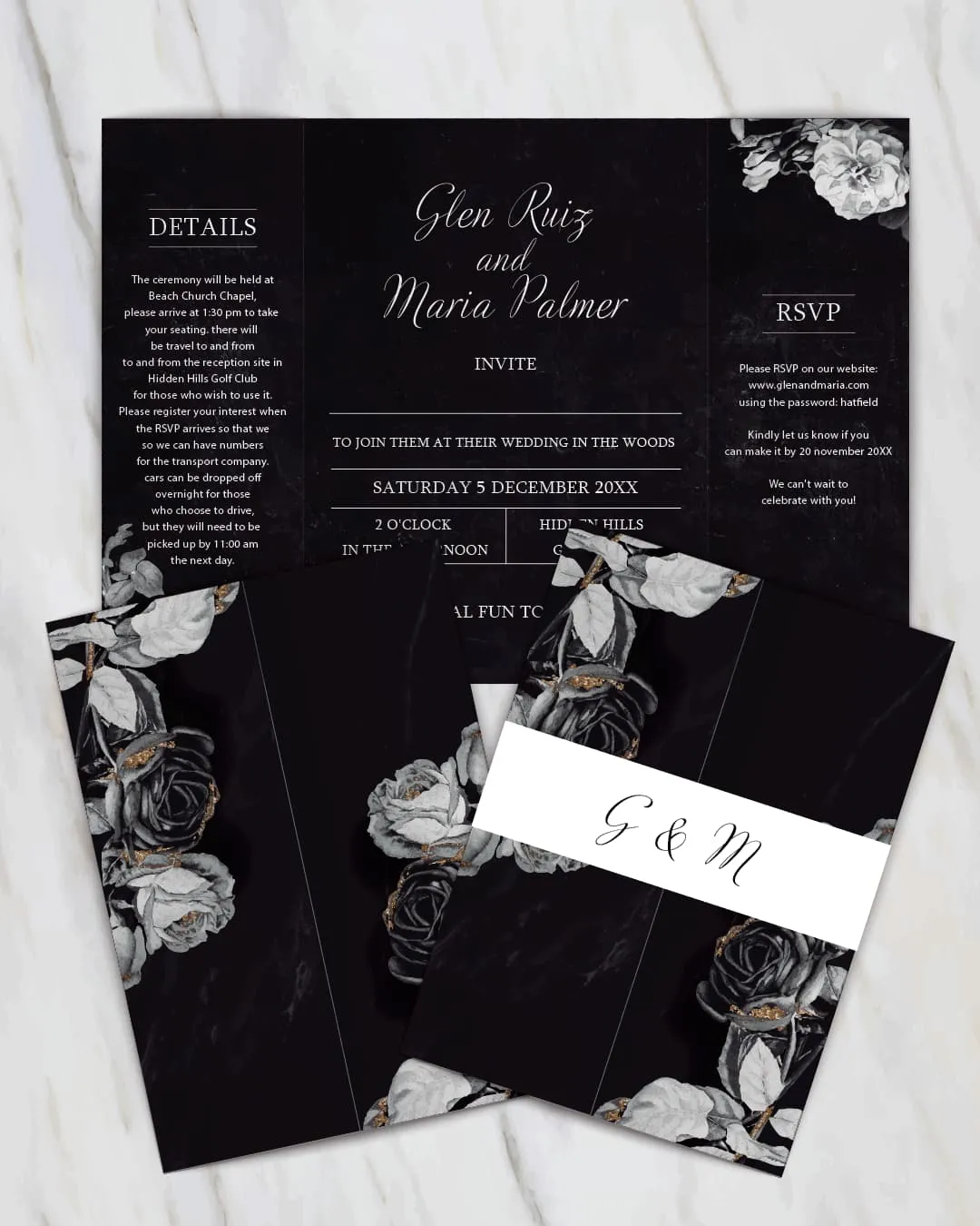 AP Printing - Ashen Roses 5x7 Gate Fold Wedding Invitation - Custom Printing Services
