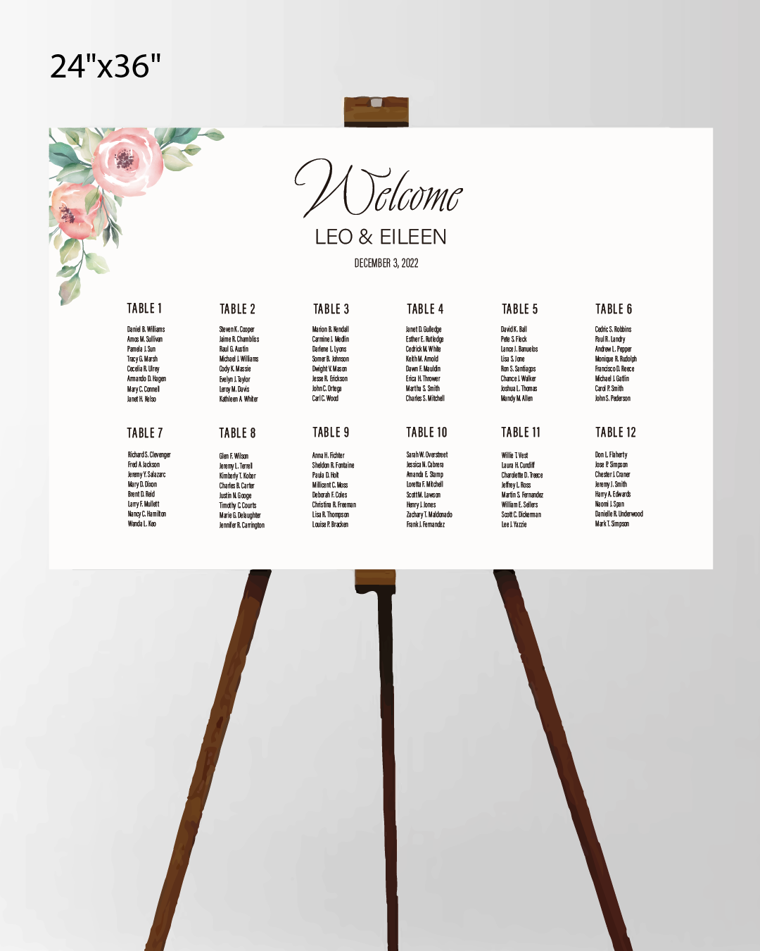 AP Printing - Elegant Floral Bouquet  Seating Chart - Custom Printing Services