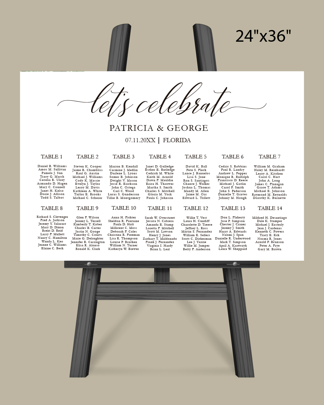 AP Printing - Traditional Thompson Seating Chart - Custom Printing Services