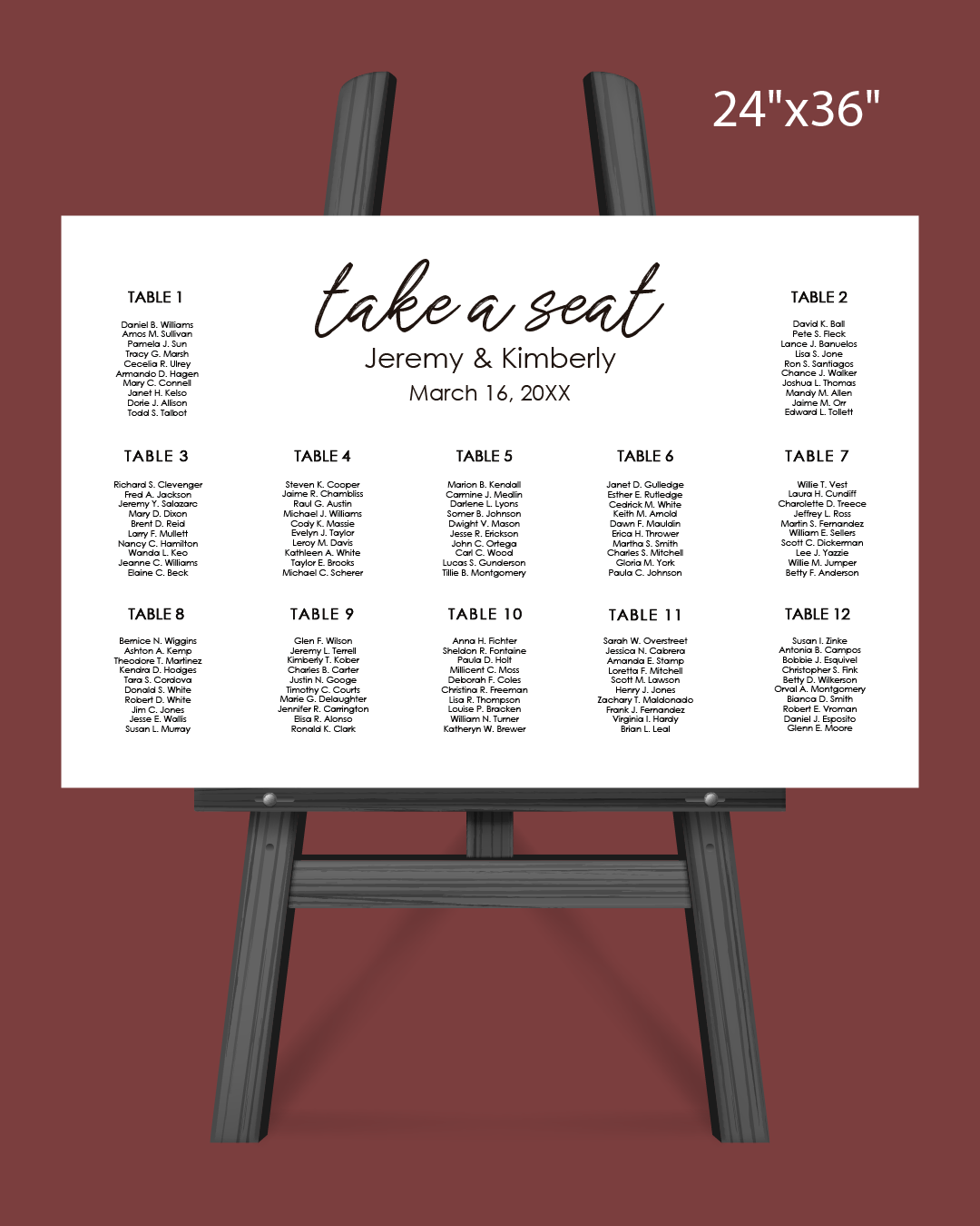 Formal Cooper Seating Chart AP Printing - Formal Cooper Seating Chart - Custom Printing Services