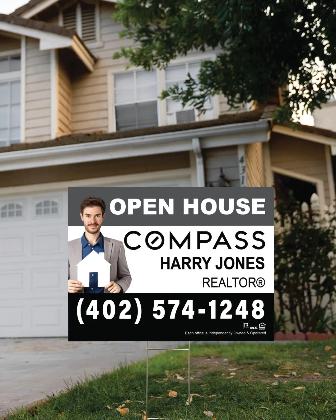 COMPASS Elegant Grayscale Yard Sign AP Printing - COMPASS Elegant Grayscale Yard Sign - Custom Printing Services
