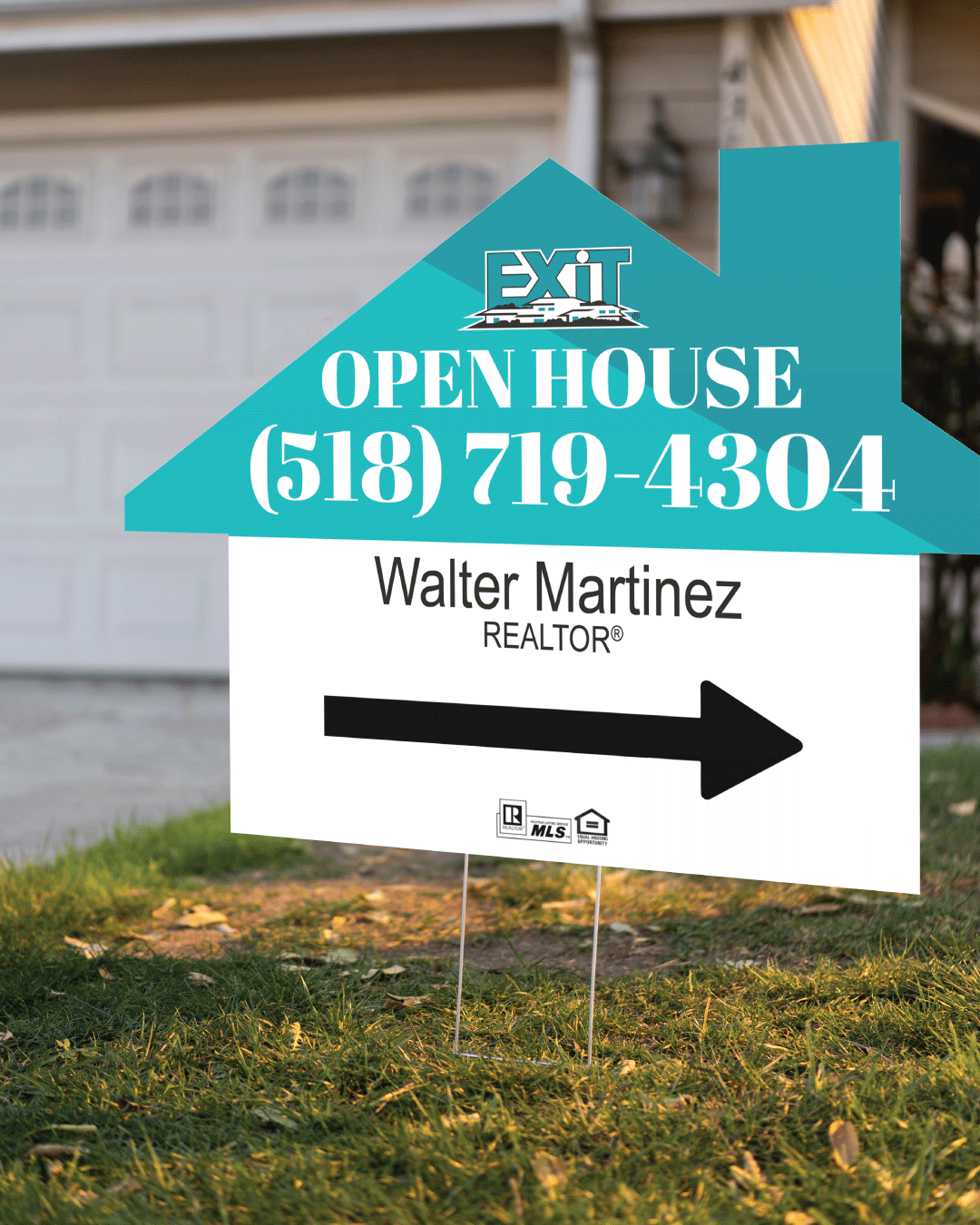 AP Printing - Exit Realty Turquoise and Blue stripes House Shape Sign - Custom Printing Services