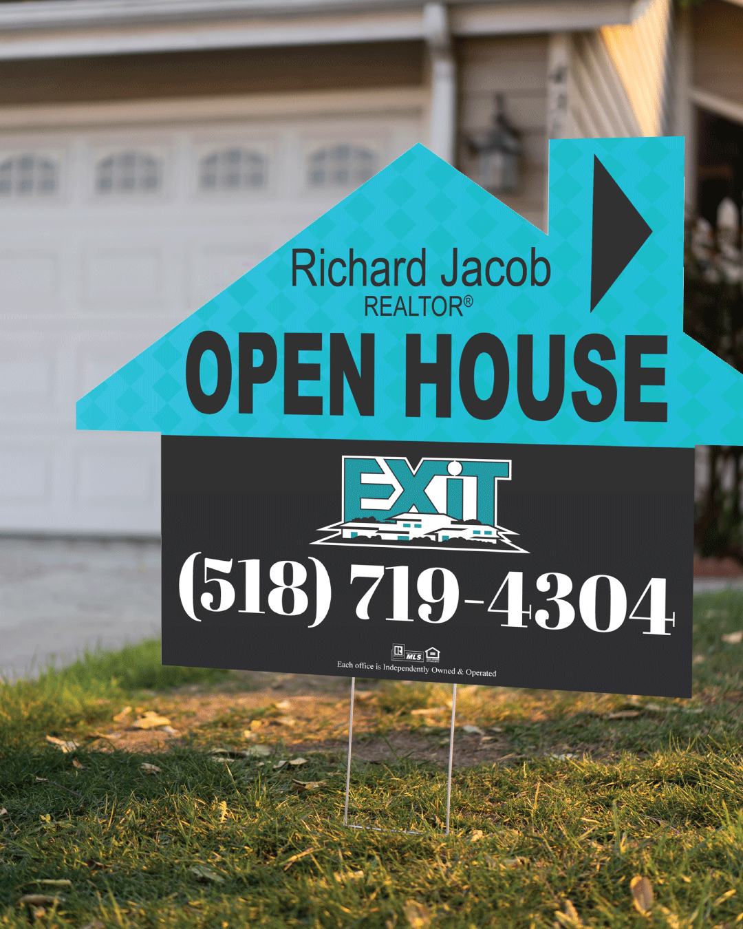 AP Printing - Exit Realty Turquoise and Black House Shape Sign - Custom Printing Services