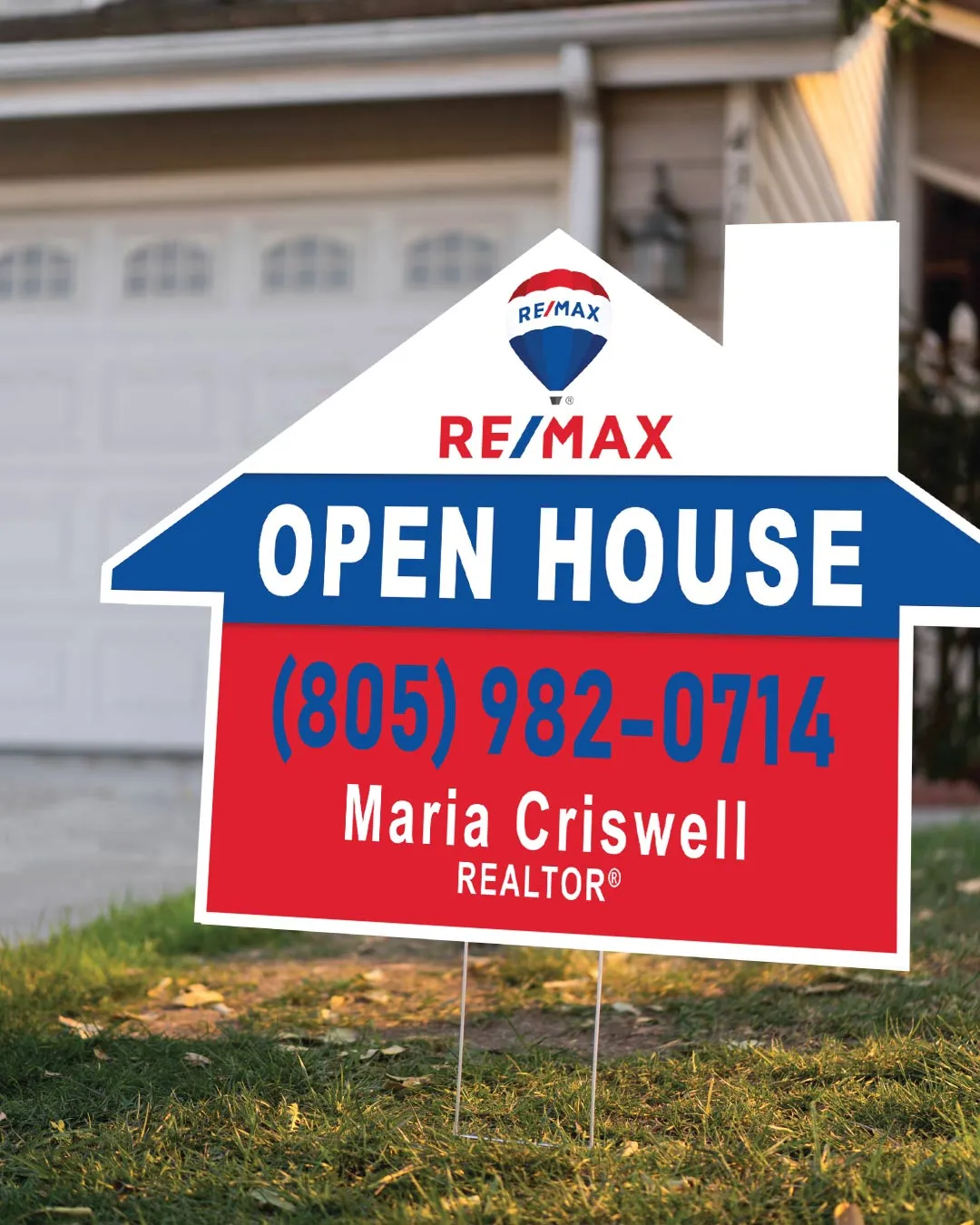 Remax Blue and Red Stripes House Modern Shape Sign AP Printing - Remax Blue and Red Stripes House Modern Shape Sign - Custom Printing Services