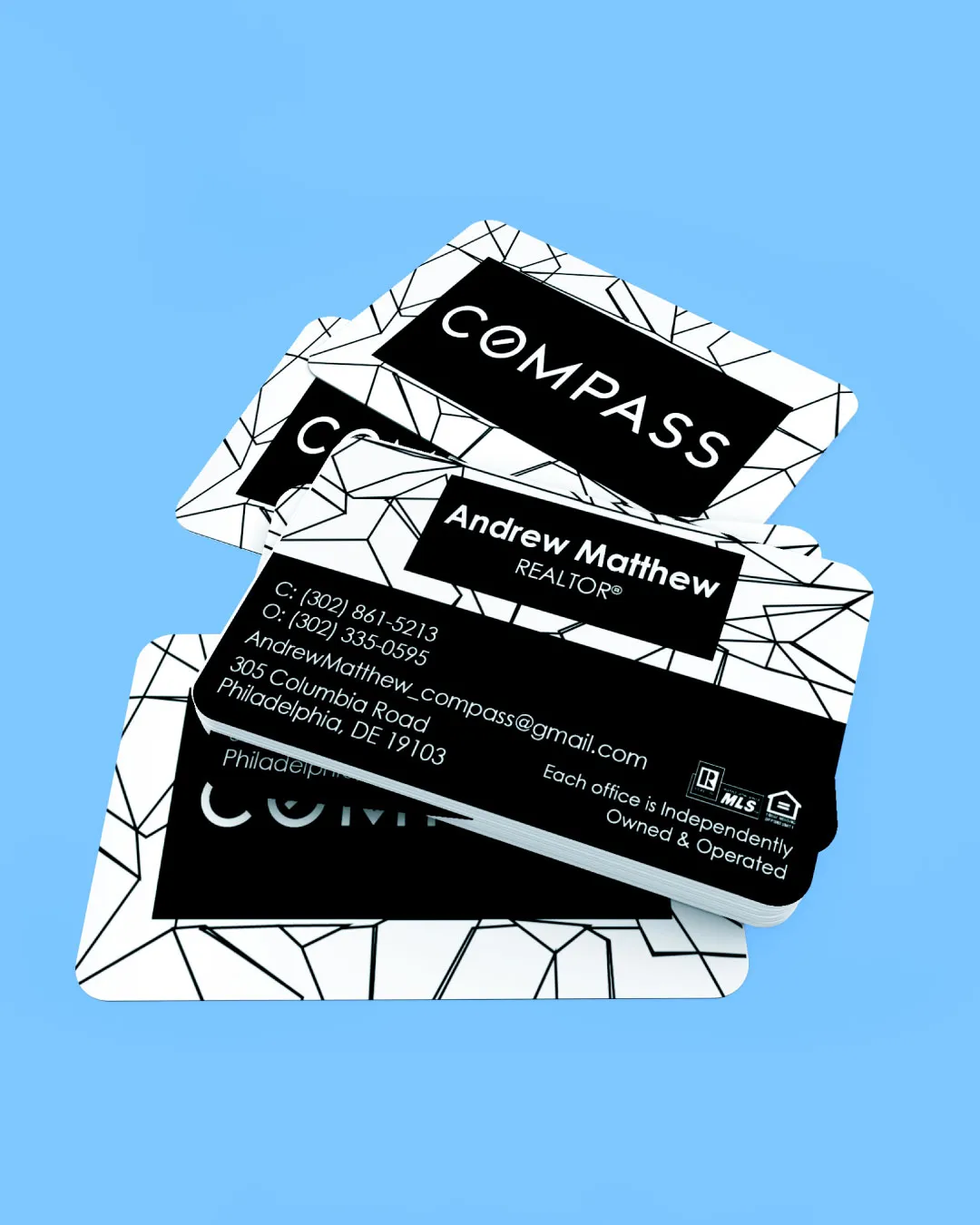 AP Printing - Compass Simple and Elegant Back and White Standard Business Cards - Custom Printing Services