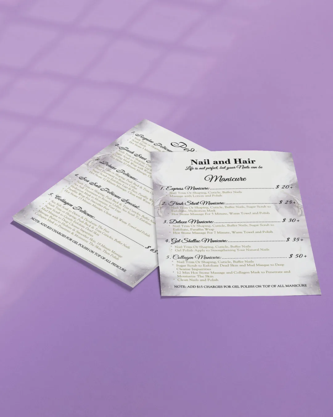 AP Printing - Gray Watercolor Menu - Custom Printing Services