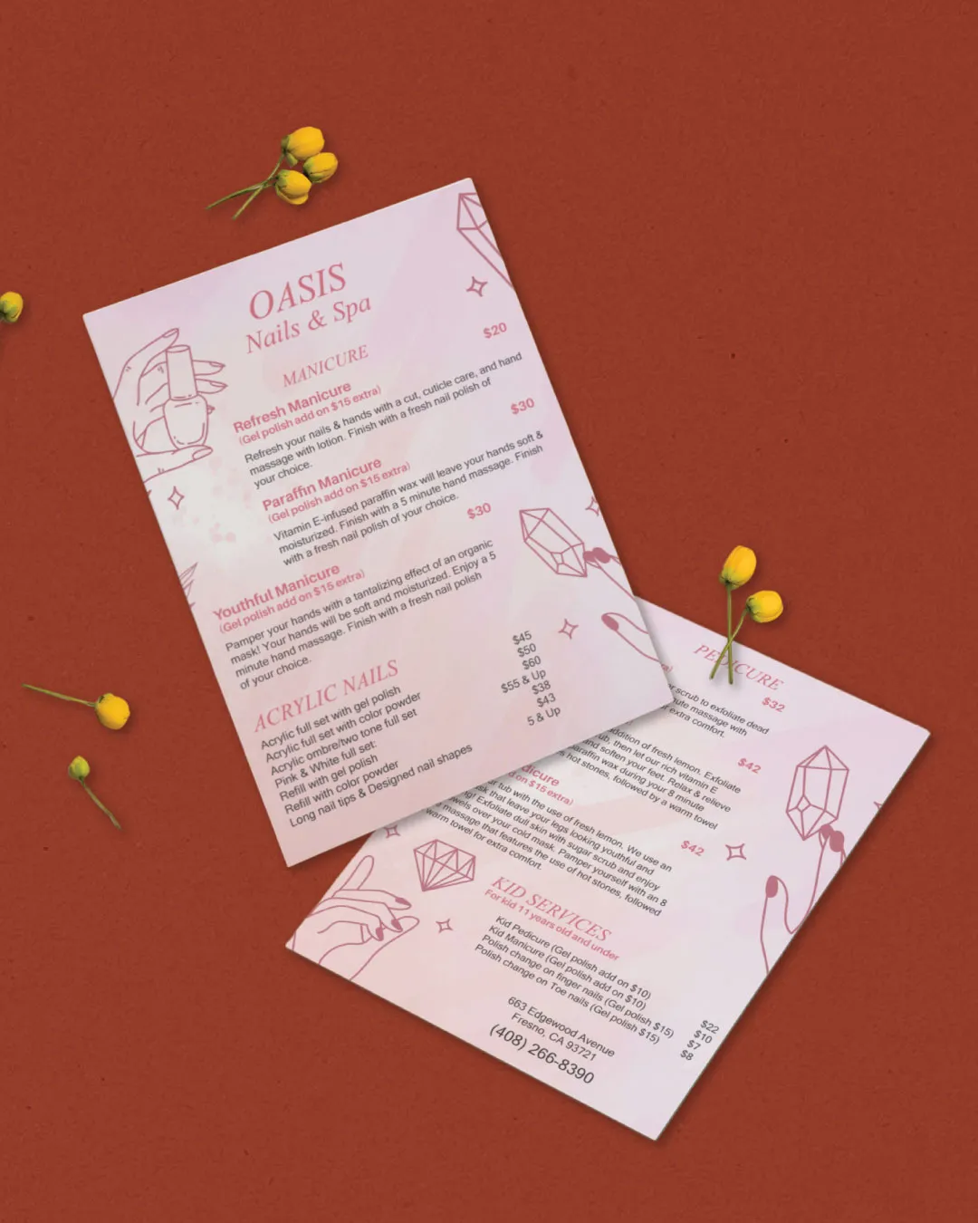 AP Printing - Watercolor Pink Pastel Menu - Custom Printing Services