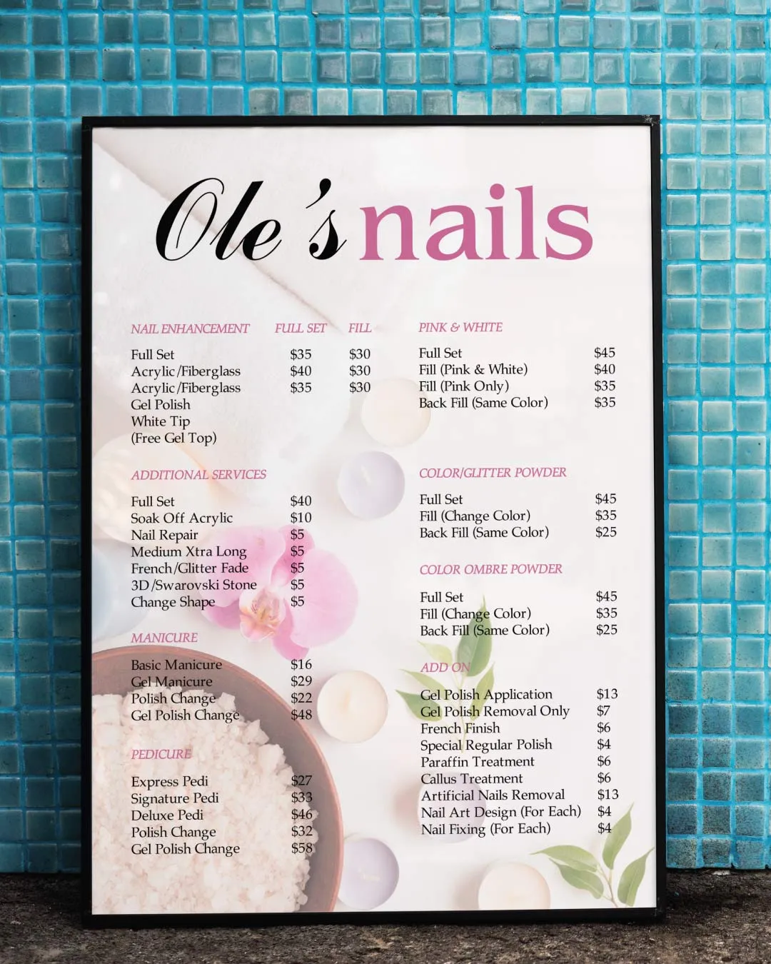 Spa Nail Price List AP Printing - Spa Nail Price List - Custom Printing Services