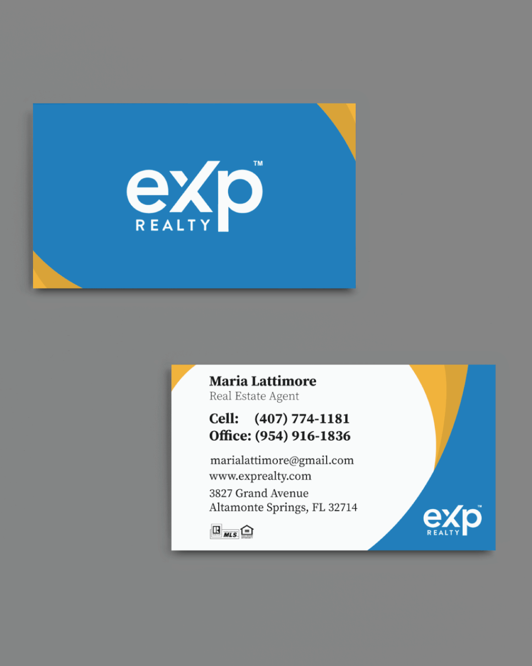 AP Printing - Exp Realty Blue and Yellow Standard Business Cards - Custom Printing Services