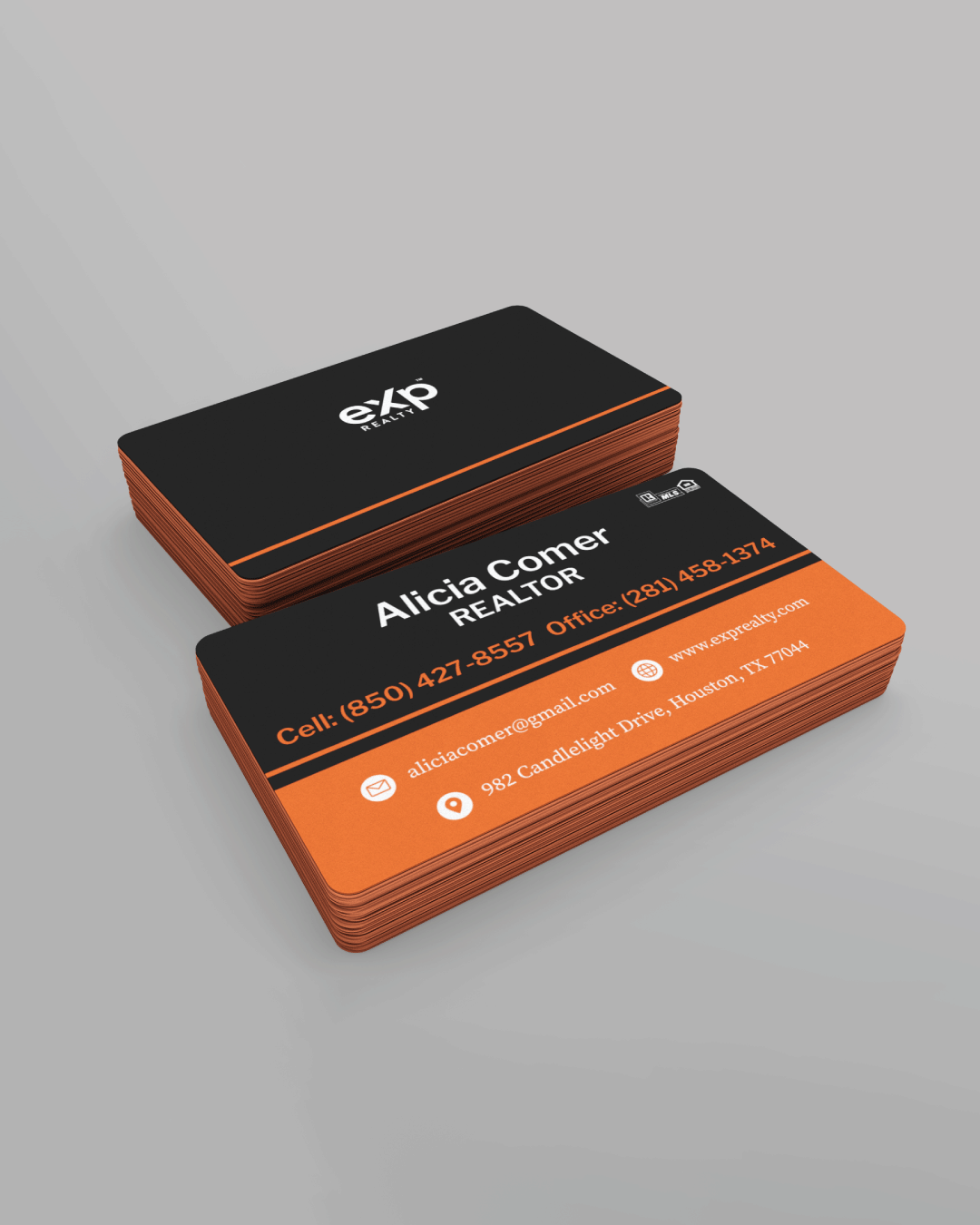 AP Printing - Exp Realty Black and Orange Painted Edge Business Cards - Custom Printing Services