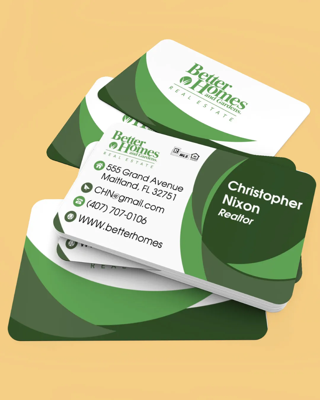 AP Printing - Green Overlay BHGRE Standard Business Cards - Custom Printing Services