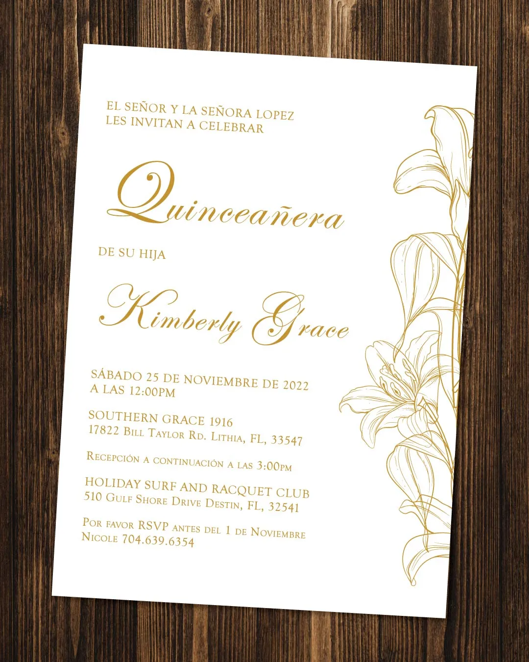 AP Printing - Gold Flowers Quinceanera Invitation - Custom Printing Services