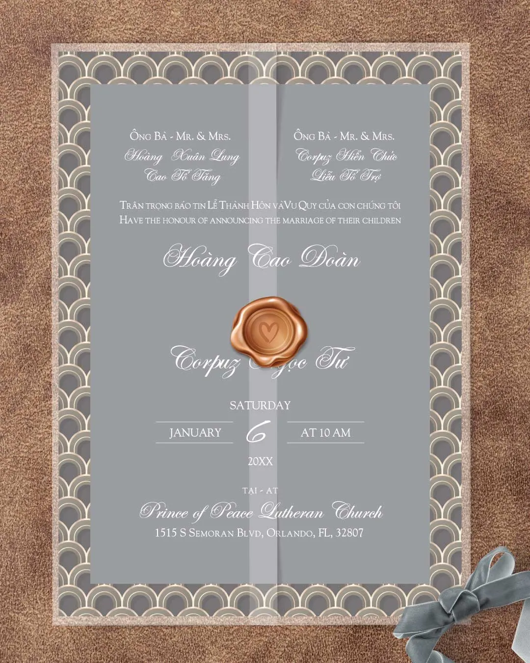 Golden Japanese Theme Vellum Wrapped Vietnamese & English Wedding Invitation AP Printing - Golden Japanese Theme Vellum Wrapped Vietnamese & English Wedding Invitation - Custom Printing Services