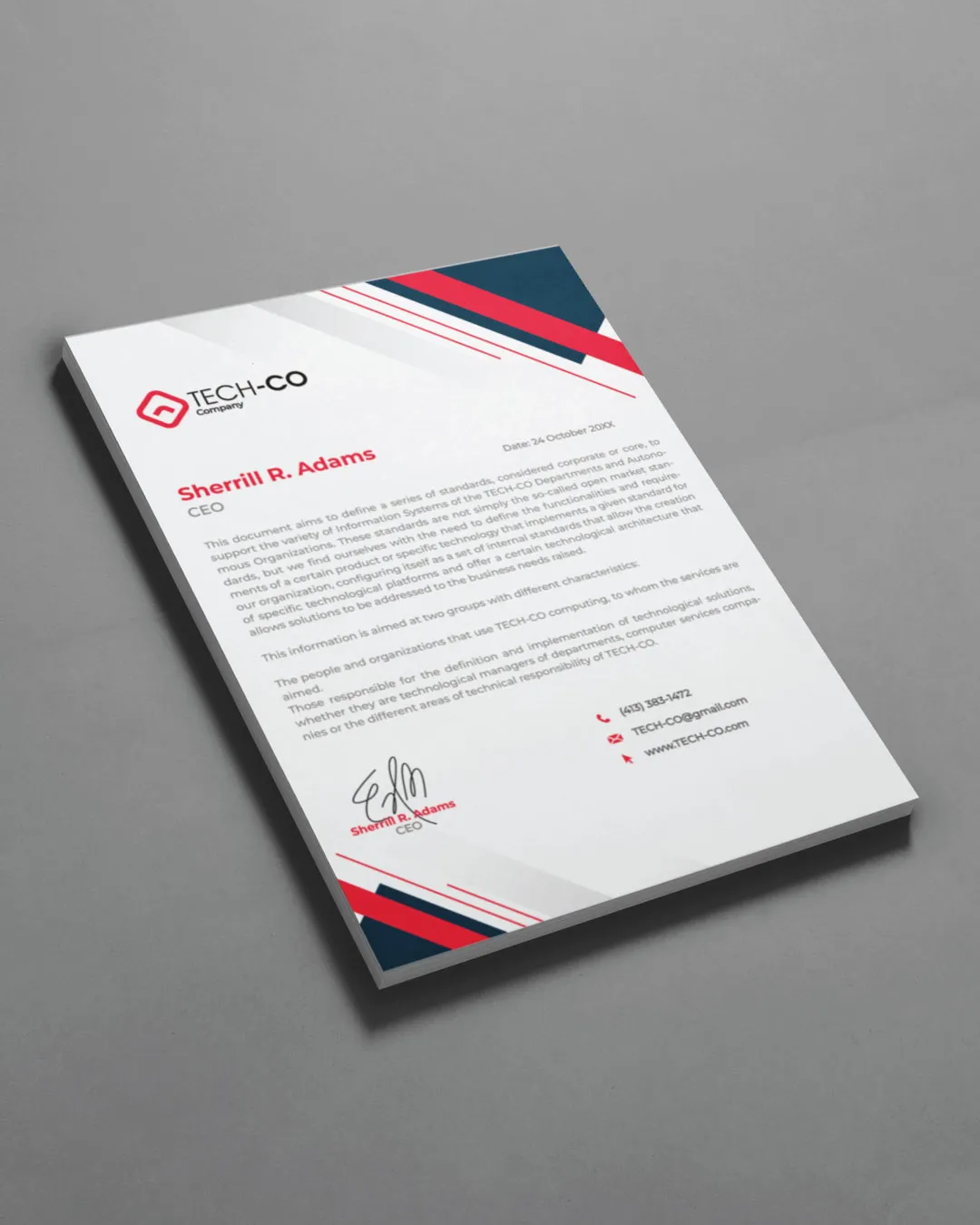 AP Printing - Blue and Red Corners Letterhead - Custom Printing Services