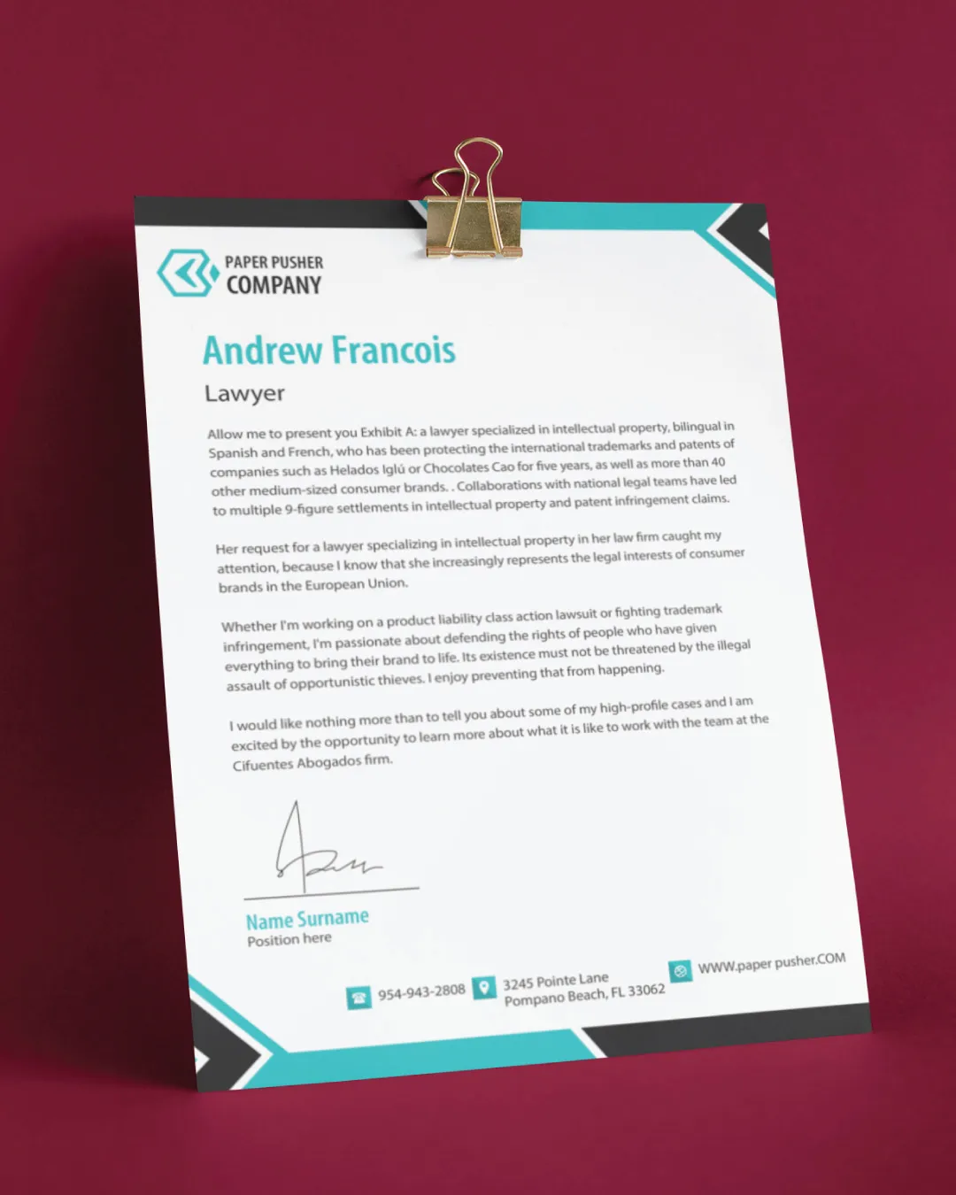 AP Printing - Turquoise and Brown Letterhead - Custom Printing Services