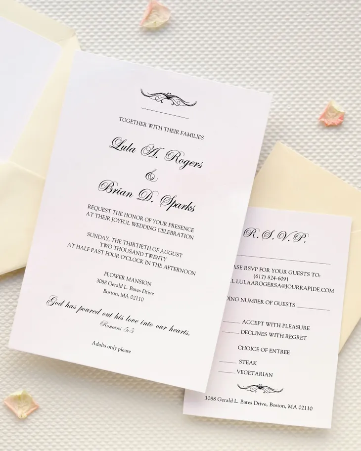 Simple Romance Simple Flat 5x7 Wedding Invitation AP Printing - Simple Romance Simple Flat 5x7 Wedding Invitation - Custom Printing Services