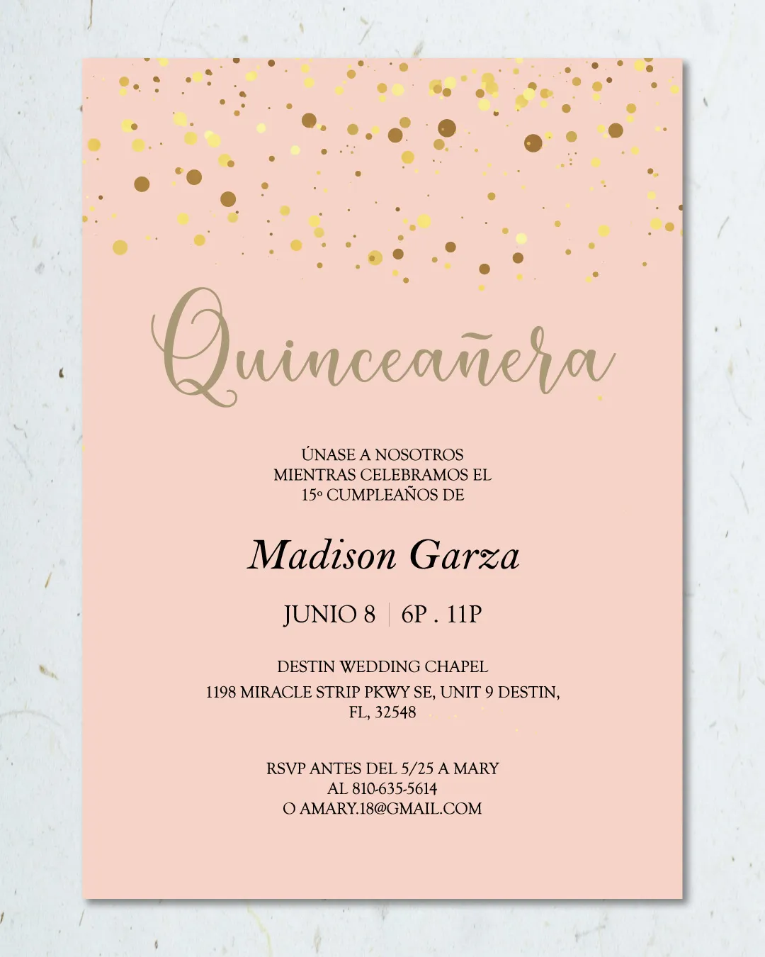AP Printing - Gold Glitter Quinceanera Invitation - Custom Printing Services