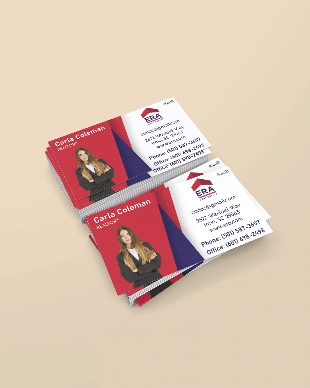 AP Printing - ERA Red and Blue Geometric Standard Business Cards - Custom Printing Services