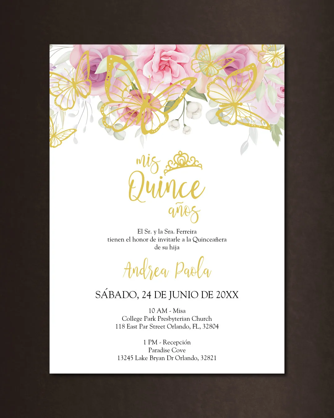 Dream Butterflies and Flowers Quinceanera Invitation AP Printing - Dream Butterflies and Flowers Quinceanera Invitation - Custom Printing Services