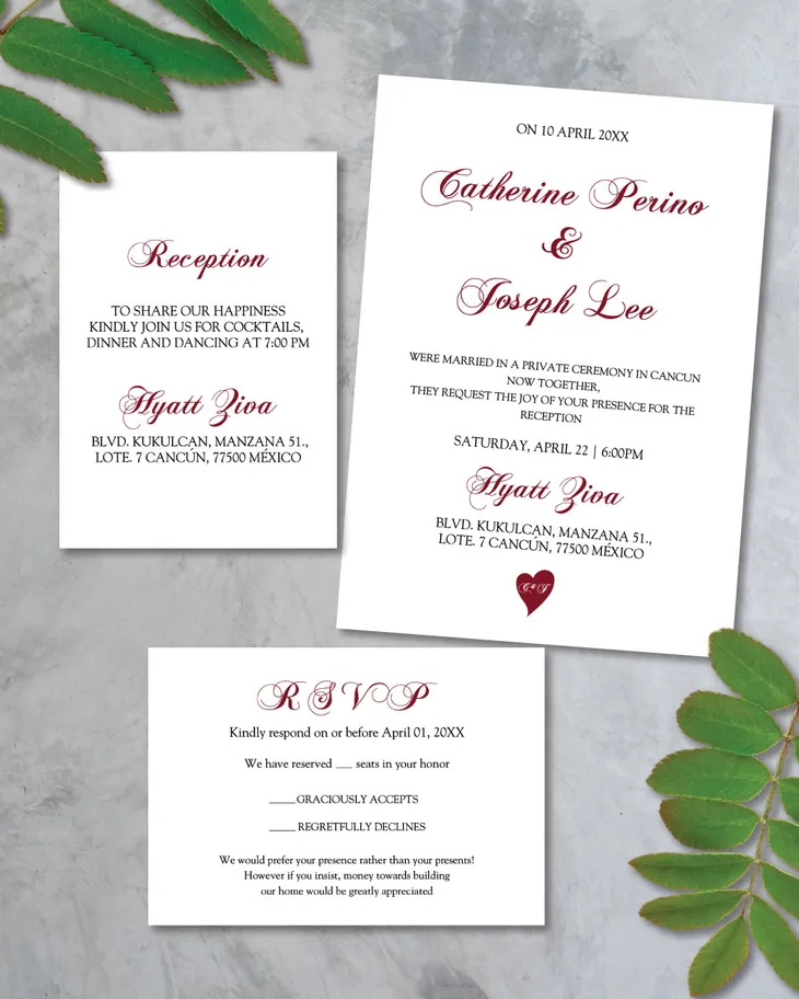 AP Printing - Crimson Script Elegance Simple Flat 5x7 Wedding Invitation - Custom Printing Services