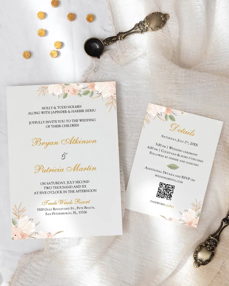 AP Printing - Blush Floral Simple Flat 5x7 Wedding Invitation - Custom Printing Services