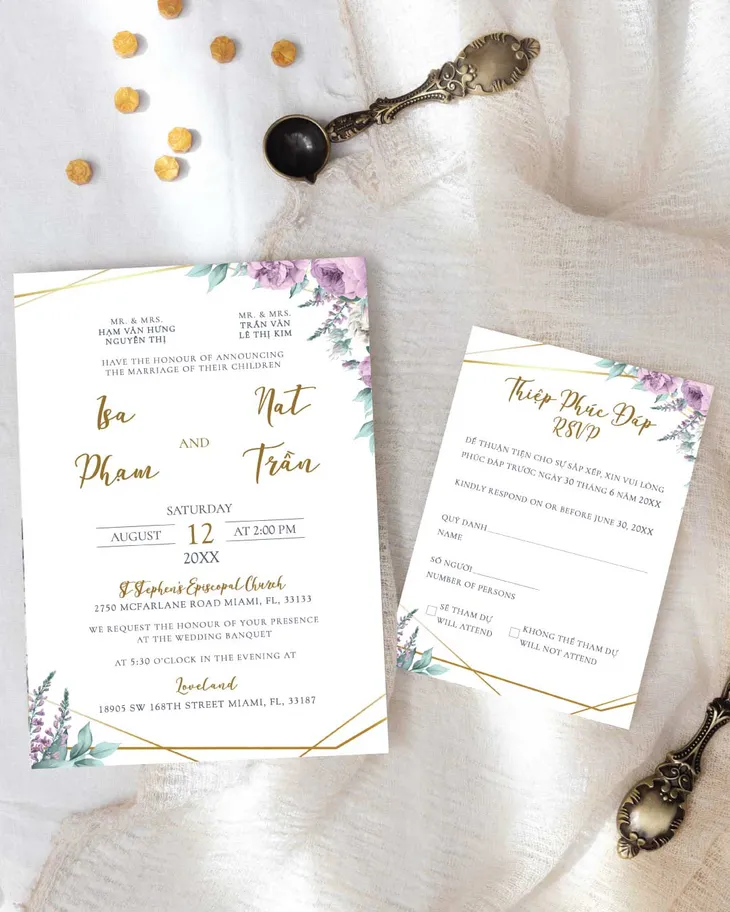 AP Printing - Floral Harmony Simple Flat 5x7 Wedding Invitation - Custom Printing Services