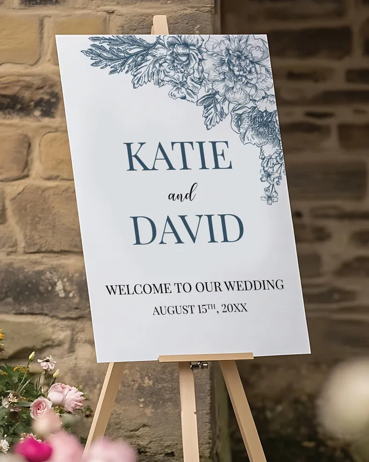 AP Printing - Blue Bloom Elegance Welcome Sign - Custom Printing Services