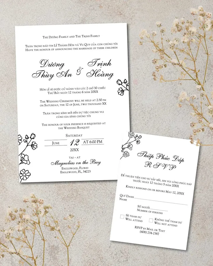 AP Printing - Floral Ink Elegance Simple Flat 5x7 Wedding Invitation - Custom Printing Services