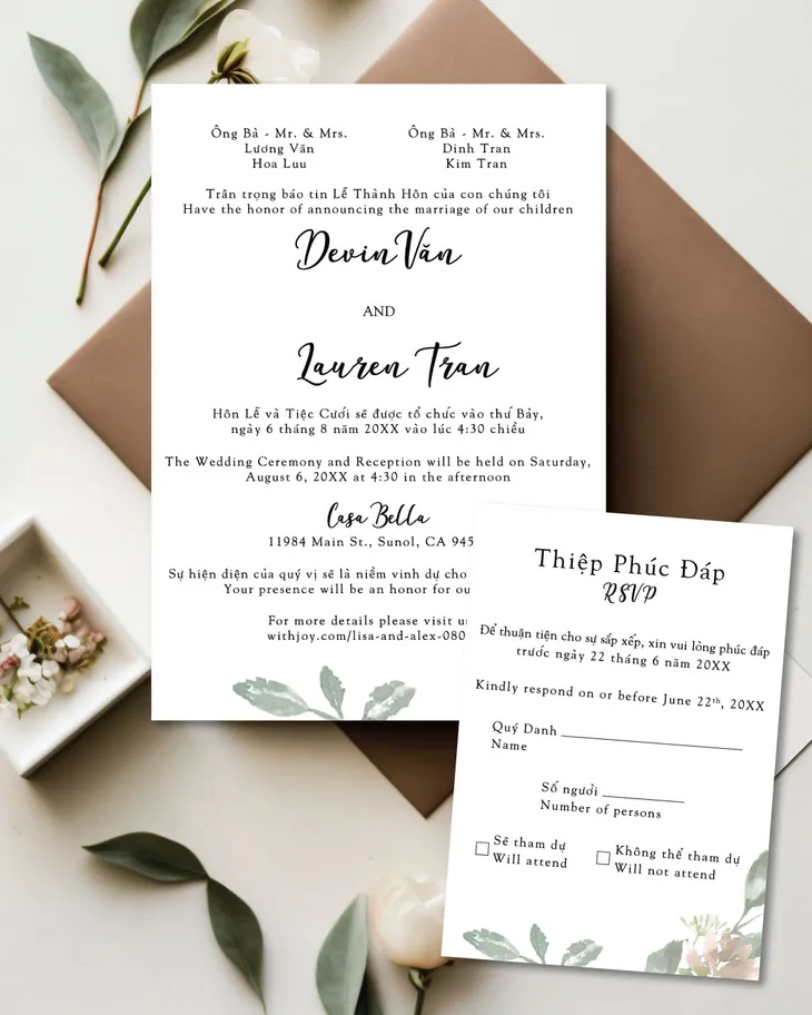 AP Printing - Natural Bloom Simple Flat 5x7 Wedding Invitation - Custom Printing Services