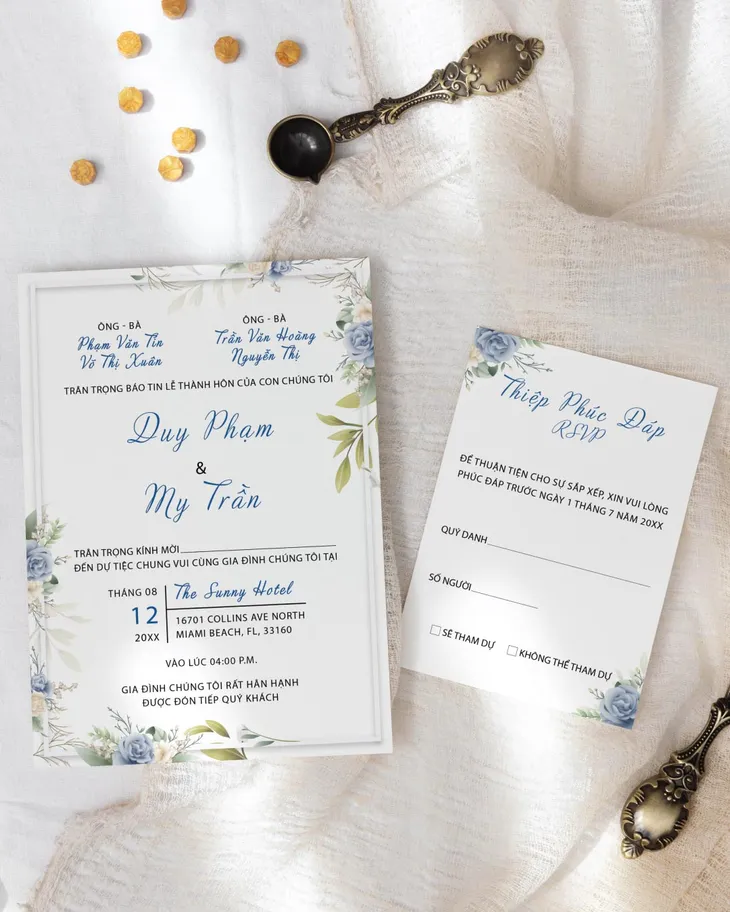 AP Printing - Blue Rose Garden Simple Flat 5x7 Wedding Invitation - Custom Printing Services